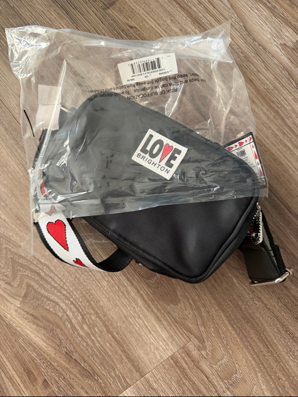 Brighton Black Crossbody with Heart-Accent Strap